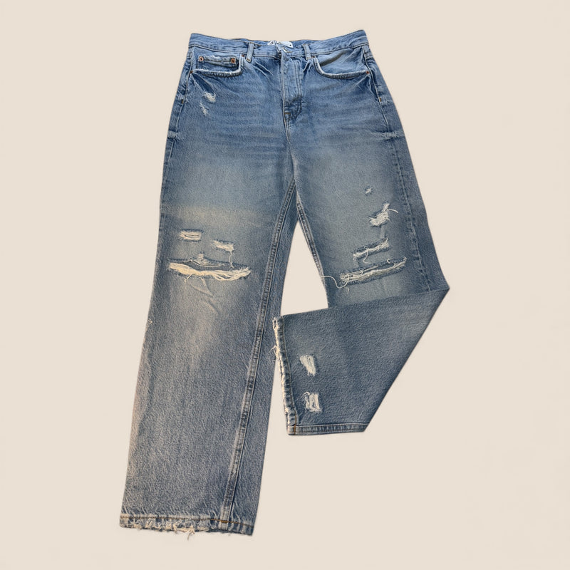 Zara Classic Straight Jeans – Distressed Blue Denim