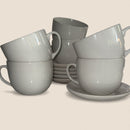Set of 6 Jumbo Cups with Saucers – White Ceramic