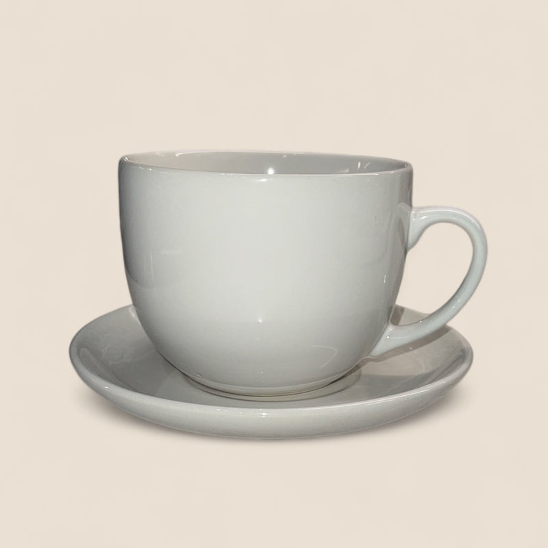 Set of 6 Jumbo Cups with Saucers – White Ceramic