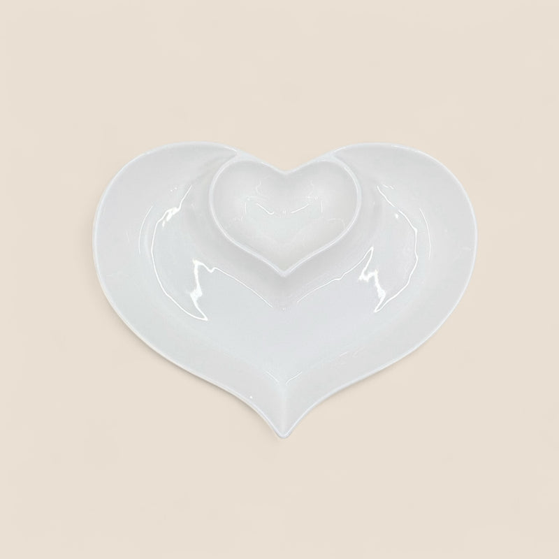 White Ceramic Heart-Shaped Plate – Dual Compartment