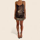 Brown and Gold Embroidered Dress – AllSaints