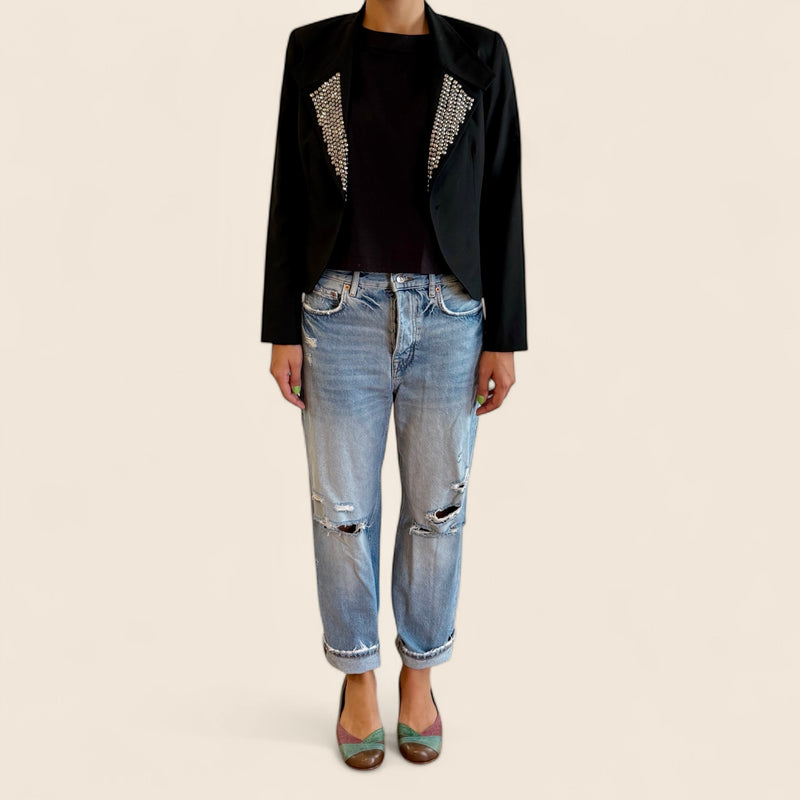 Black Cardigan with Embroidered Collar – Marcelo Quadros