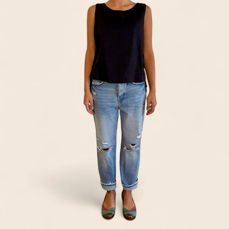 Zara Classic Straight Jeans – Distressed Blue Denim
