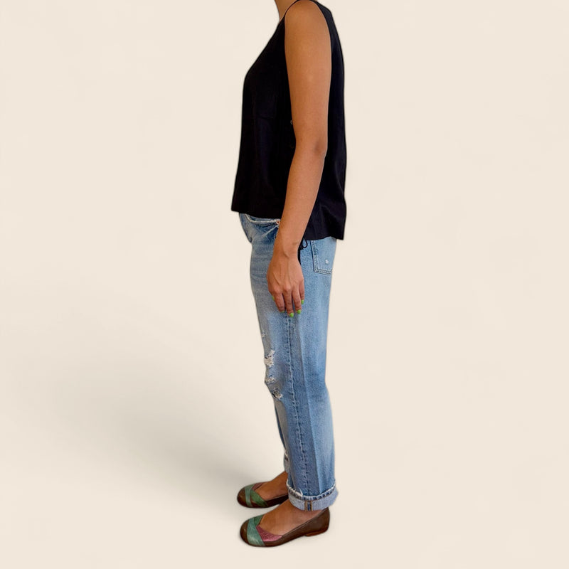 Zara Classic Straight Jeans – Distressed Blue Denim