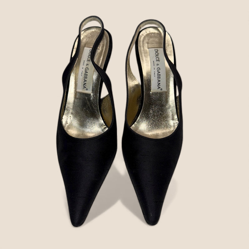 Dolce &amp; Gabbana Black Satin Evening Heels — Classic Pointed Toe