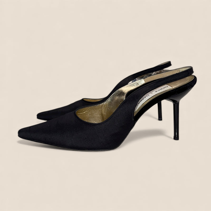 Dolce &amp; Gabbana Black Satin Evening Heels — Classic Pointed Toe