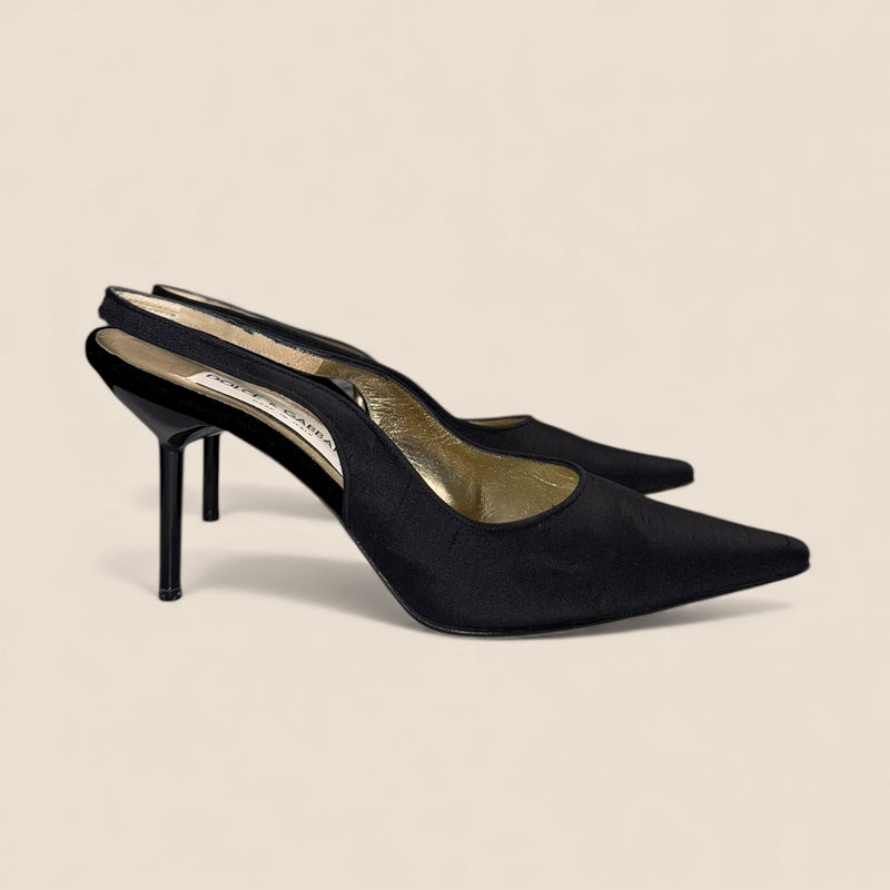 Dolce &amp; Gabbana Black Satin Evening Heels — Classic Pointed Toe