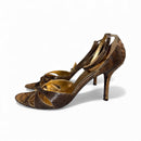 Sarah Chofakian Leather Sandals | Brown Snake-Effect with Gold Details, Stiletto Heel