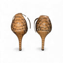 Sarah Chofakian Leather Sandals | Brown Snake-Effect with Gold Details, Stiletto Heel