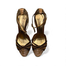 Sarah Chofakian Leather Sandals | Brown Snake-Effect with Gold Details, Stiletto Heel