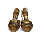 Sarah Chofakian Leather Sandals | Brown Snake-Effect with Gold Details, Stiletto Heel