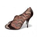 Missoni Ankle Boots | Brown Leather with Signature Zigzag Knit (Vintage, Like New)