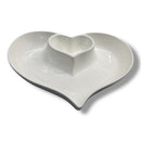 White Ceramic Heart-Shaped Plate | Dual Compartment