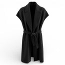 Zara Black Sleeveless Belted Coat | Modern Tailored Layering Piece